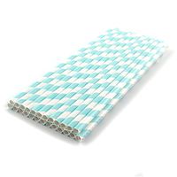 100% Biodegradable Stripes Paper Drinking Straws, Birthday Wedding Party Supplies, (Light Blue, Set of 25)
