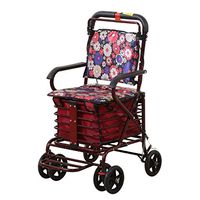 Rolling Walkers Old Man Trolley Shopping Cart Portable Walker Folding Wheelchair Can Take A Break to Buy Food Scooter Gift Can Bear 100 Kg (Color : Red, Size : 465590cm)