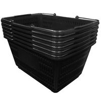 Shopping Basket (Set of 6) Durable Black Plastic with Metal Handles