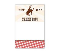 30 Blank Thank You Cards Red Brown Gingham Star Rodeo Western Cowboy Design Birthday Party Baby Shower + 30 White Envelopes