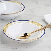 Efavormart 10 Pack | 12 oz Blue Rim Round Disposable Soup Bowl With Gold Vine Design for Catered Events Weddings Parties Banquets