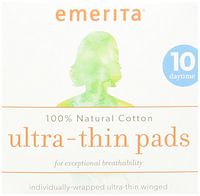 Emerita Natural Cotton Ultra Thin Pads, Daytime with Wings, Individually Wrapped, 10 Count