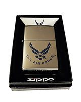 Zippo Custom Lighter - Blue U.S. Air Force Wings Primary Logo - High Polish Chrome - Gifts for Him, for Her, for Boys, for Girls, for Husband, for Wife, for Them, for Men, for Women, for Kids