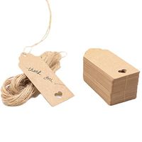HugeDE 100 Pcs Rectangle Heart Kraft Paper Gift Tags Price Tags Crafts Hang Tags Label Tags with Jute Twine String Brown