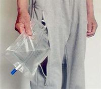 LUCKYYAN Incontinence Care Zips Short Pants for Elderly, Urinate Drainage Bag Pants Abdominal Surgeries Patient, Gray, XXL