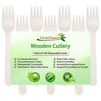 Disposable Wooden Forks - 100 Piece Total - 6 Inch Length Wooden Forks Wooden Cutlery By FirstChoice EcoNaturals