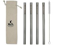 Long Stainless Steel Extra Wide Thick Boba Straws for Quart Mason Jars, Large Cups, Tall Glasses (4 Pack + Cleaning Brush)