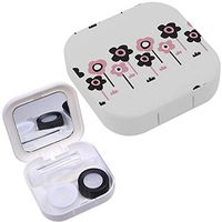 Portable Contact Lens Case Box Travel Kit Mirror + Bottle + Tweezers Container Holder [ Cute Flowers ]
