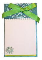 Izzy B Notepad with Ribbon ~ Blue and Green Geometric Flower Design (100 Unlined Sheets; 4.25" x 6.75" x 0.75")