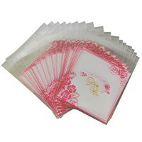 Resealable Treat Bag 200 PCS Self adhesive Gift Bags 4 x 4 INCH Flat Cellophane Gift Wrap Bags Floral Cello Bags for Party Favor (Pink Rose)