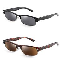 JIM HALO Semi Rimless Sunglasses Readers Spring Hinge Sun Reading Glasses for Men Women +1.75 (2 Pack Black & Tortoise)