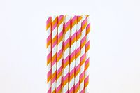 Pink and Orange Striped Paper Straws (75)