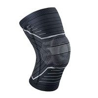 OWIKAR Knee Compression Sleeve, Knee Brace with Silicone Pad and Flexible Metal Stabilizer, Knee Support for Running, Basketball, Weightlifting, Gym, Workout, Sports (Black & Gray, L)