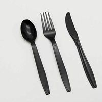 Disposable Cutlery Set,180pcs (60 Forks, 60 Knives,60 Spoons) And Napkin Cutlery Kit,Heavy-Weight Plastic Cutlery Set for Parties,Weddings,Dinner Events（Black）