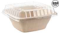 [200 Pack] 42oz Compostable Square Container Eco Friendly Bowls with Lids - Square Bowl Tree Free Sugarcane Bagasse Meal Prep Bento Boxes Take Out Catering Microwavable Deep Container by EcoQuality