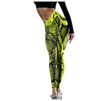 FDelinK Yoga Pants, Women Snakeskin Leggings High Waist Yoga Skinny Pants Elastic Tights（Yellow，L）