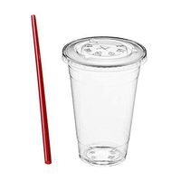 (500 Sets) 20 oz Clear Plastic Cups with Lids and FREE Straws, Disposable Crystal Clear PET Cups with Flat Straw Slot Lids for Cold Drinks, To Go Iced Coffee, Juice, Soda, Bubble Boba Tea, Smoothie