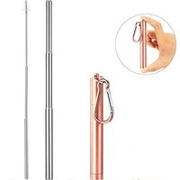 Reusable Telescopic Straws, Portable Stainless Steel Drinking Straw with Cleaning Brush and Storage Case,Portable Telescopic Drinking Straw,Folding Metal Straw for Travel,Home and Office (Gold)