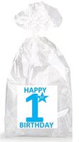 Boys Blue Happy 1st Birthday Party Favor Bags with Ties - 12pack