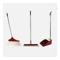 Non-stick Hair Extra Long Handle Rotatable Broom And Dustpan Windproof Stainless Steel Rod Broom Set Home Kitchen Room Schools Garden Cleaning Tools (Color : Red)