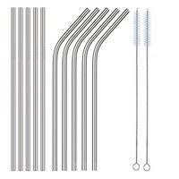 Stainless Steel Straws FDA Set of 10 Metal Straws 8.5" Long Reusable Drinking Straws with 2 Brushes For 20oz 30oz Tumblers (Sliver)