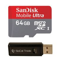 64GB SanDisk MicroSD HC XC MicroSDXC Class 10 Memory Card 64G (64 Gigabyte) for Blackberry Curve 9315 Nokia Lumia 505 510 620 810 820 822 920 with SoCal Trade, Inc. MicroSD & SD USB Card Reader
