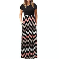 Muchy High Waist Dresses for Women Round Neck Short Sleeve Print Long Dress Casual Beachwear Elegant Dress Sundress (S)