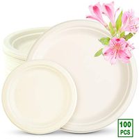 Kikigreen Bagasse Round Compostable Plates [100-pack] Dessert White Disposable Plates Made Of Sugarcane 10'', 7''