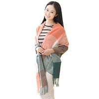 Women Ladies Fashion Lattice Tassel Shawl Winter Warm Long Scarf Pink+Green