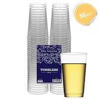 Clear Disposable Plastic Cups 14 Oz. Pack Of (50) Fancy Hard Plastic Cups - Party Accessories - Wedding - Cocktails- Tumblers
