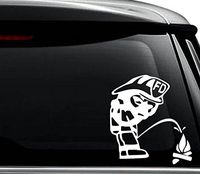 Firefighter Piss Pee Fire Decal Sticker For Use On Laptop, Helmet, Car, Truck, Motorcycle, Windows, Bumper, Wall, and Decor Size- [6 inch] / [15 cm] Tall / Color- Matte White