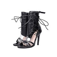 Dress Sandal for Women&Girls,[Ankle Strap Solid Shoes] Lace-up Cross Strappy High Heels Open Toe Formal, Wedding, Party [Simple Classic ] (Black, 42(US:10))