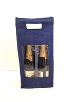 Wine Bag - Jute Bottle Bag Double Navy with enclosed Bamboo Handles (Pack of 6)