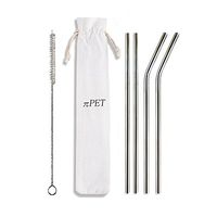 πPET Stainless Steel Straws, Set of 4 Straws and Cleaning Brush in Canvas Pouch, 6mm Stainless Steel Drinking Metal Straws, Straw Stainless Steel, Eco Friendly Straws