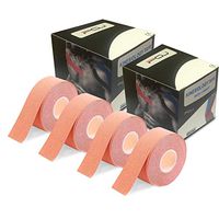 FOU Kinesiology Recovery Therapeutic Tape, Waterproof Muscle Support for Athlete,Sports Injury Tape 1 inch x 16.4 ft / 2.5cm x 5m (Beige 4 Pack)