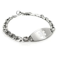 My Identity Doctor - Customized Medical Alert Bracelet with Engraving, 316L Steel Matte 6mm Links - White - Wrist Size 7.75 Inch