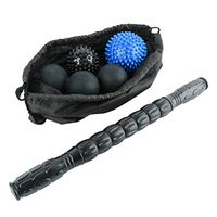 Yaegoo Massage Ball Set & Muscle Roller Stick Massager - 2 Spiky Ball, 1 Lacrosse Ball, 1 Peanut Ball, (1) 18 Inch Roller Stick. Great Rollers for Plantar Fasciitis, Mobility, Recovery, Soreness