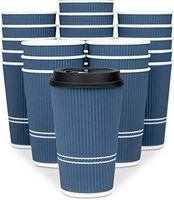 Glowcoast Disposable Coffee Cups With Lids - 16 oz To Go Coffee Cup (80 Set). Large Travel Cups Hold Shape With Hot and Cold Drinks, No Leaks! Insulated Ripple Cups Protect Hands, No Sleeves needed!