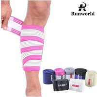 Runworld (1 Pair Elastic Calf Shin Compression Bandage Brace Thigh Leg Wraps Support for Sports, Weightlifting, Fitness, Running - Knee Straps for Squats Men Women (Rose/White)