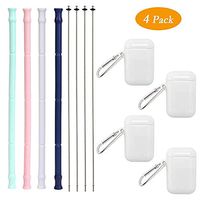 4 Straws with Cleaning Brush, Silicone for safety use, 4 Pack in 4 Color