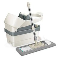 MOP Spinning and Bucket Cleaning Set Pedal Design Washing Dehydration Two in One Dry and Wet Dual Use Head3 (Color : Creamy-White)