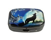 XUTAI Custom Personalized Square Stainless Steel Gun Silver Glass Travel Pill Case Vitamin Decoration Box (Wolf Howling Moon Night Flowers)