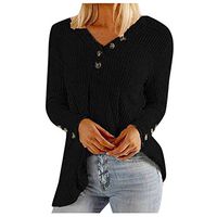 Meikosks Womens Slim Tops V Neck Long Sleeve Shirt Buttoned Knitting Blouses Casual Pullover Black