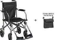 Wheelchair Transport Folding 19"W/SWINGAWAY LEGRESTS with Carrying Bag and Extra Rear Wheelchair Back Pack