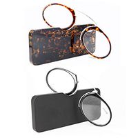 VISENG 2 Pack Reading Glasses Nose Resting Pinching Ultralight Mini Portable Unisex Clip on Pince-Nez Readers Glasses Case +1.5