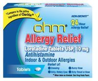 Ohm Allergy Relief Loratadine Antihistamine Indoor & Outdoor, 10 Tablets (3 Packs) by Major