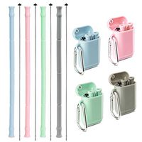 Yoocaa Reusable Silicone Collapsible Straws -4 Pack Portable Drinking Straw with Colorful Carrying Case and Cleaning Brush, BPA Free -Green Blue Pink Grey