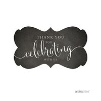 Andaz Press Fancy Frame Rectangular Label Stickers, Thank You for Celebrating with Us, Chalkboard Print, 36-Pack