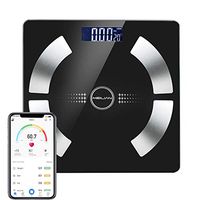 MEILIAN Bluetooth Body Fat Scale Smart Digital Bathroom Wireless Weight Scale, Body Composition Analyzer with Smartphone Application, Thickened Tempered Glass Surface-Black