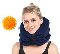 MsKitchen Cervical Neck Traction, Neck Brace, Instant Neck Shoulder Pain Relief at Home, Adjustable Velvet Stretcher Collar w/Massage Ball Navy Blue